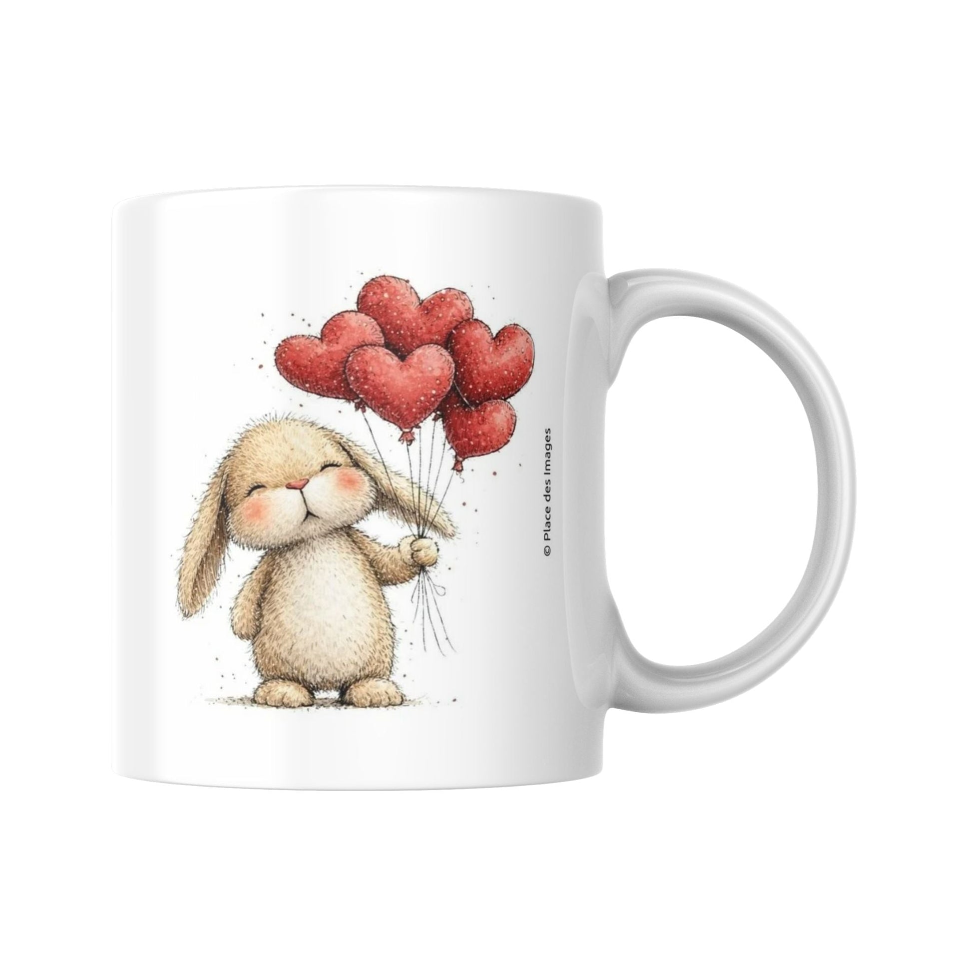 Mug Saint-Valentin avec illustration de lapin mignon tenant des ballons rouges en forme de cœur