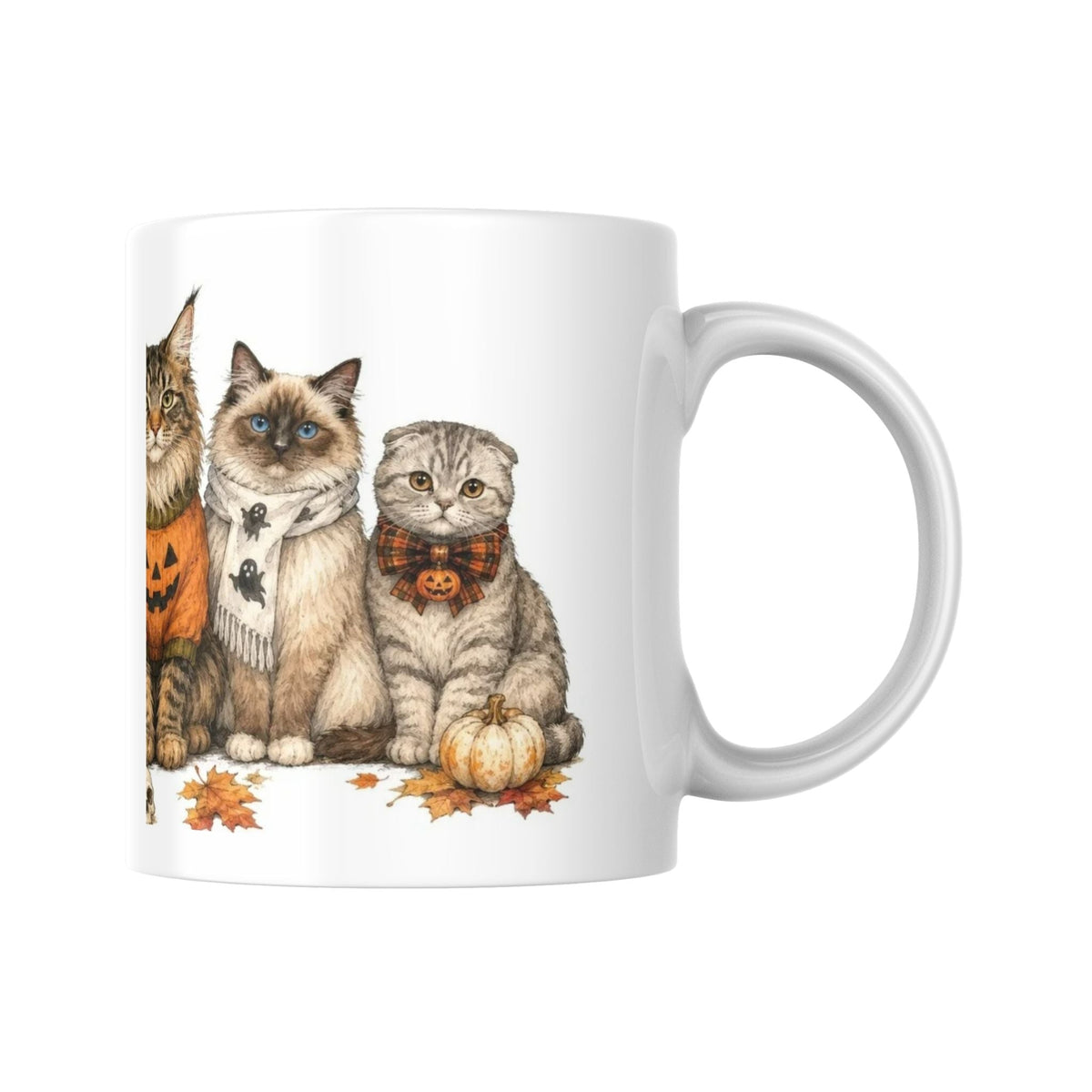 Mug en céramique Place des Images avec illustration aquarelle de chats déguisés pour Halloween et citrouilles