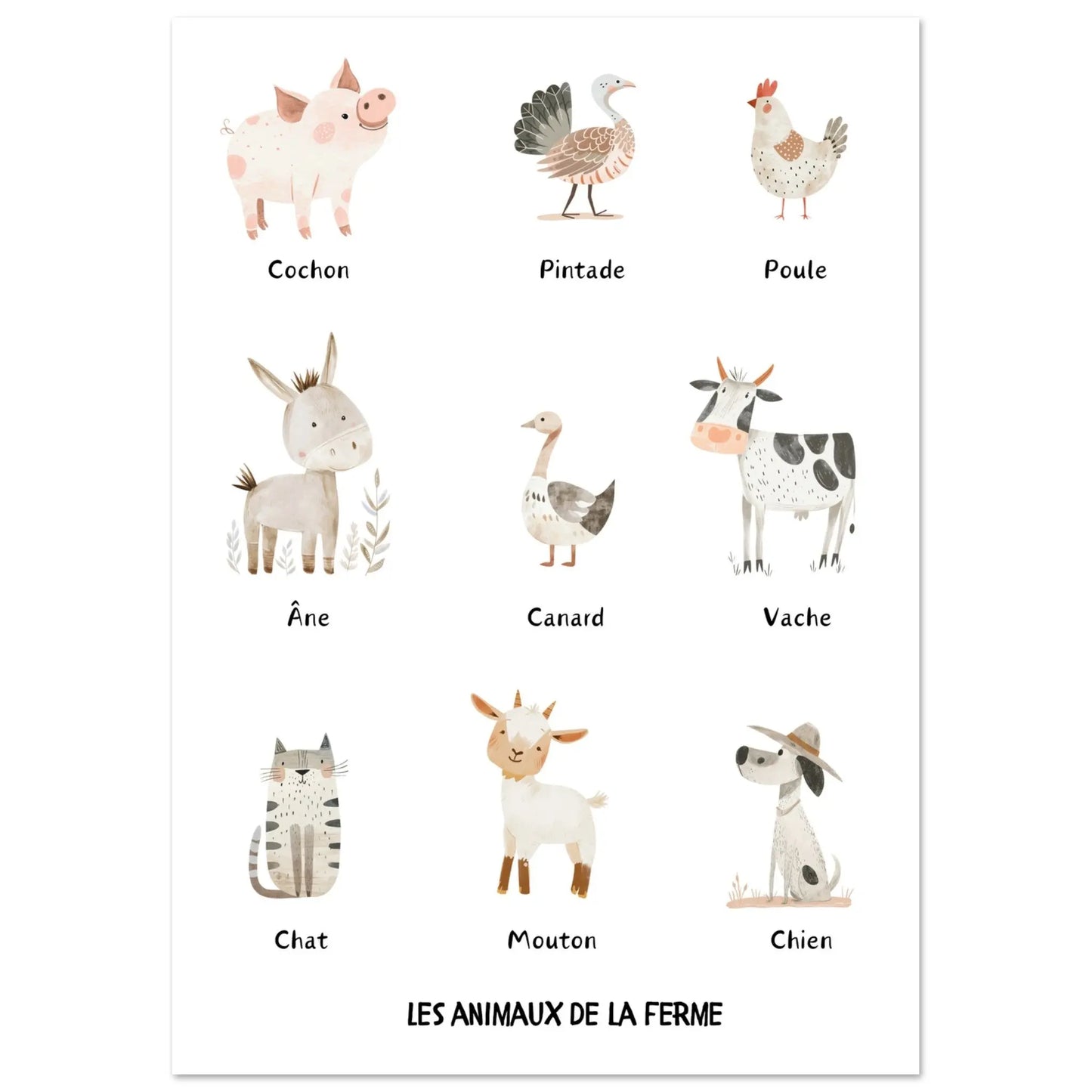 Affiche / poster pour enfant : les animaux de la ferme