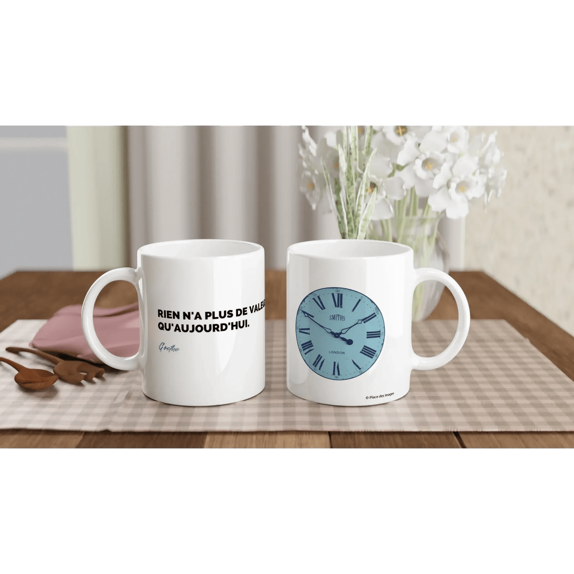 Mug / Tasse Citation de Goethe sur le moment présent (vue d'ensemble) - Place des Images