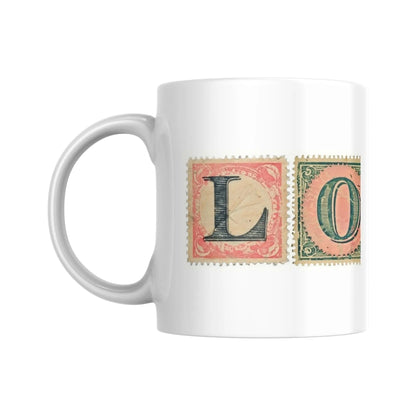 Mug "LOVE" façon timbres vintage (partie gauche) -  Place des Images