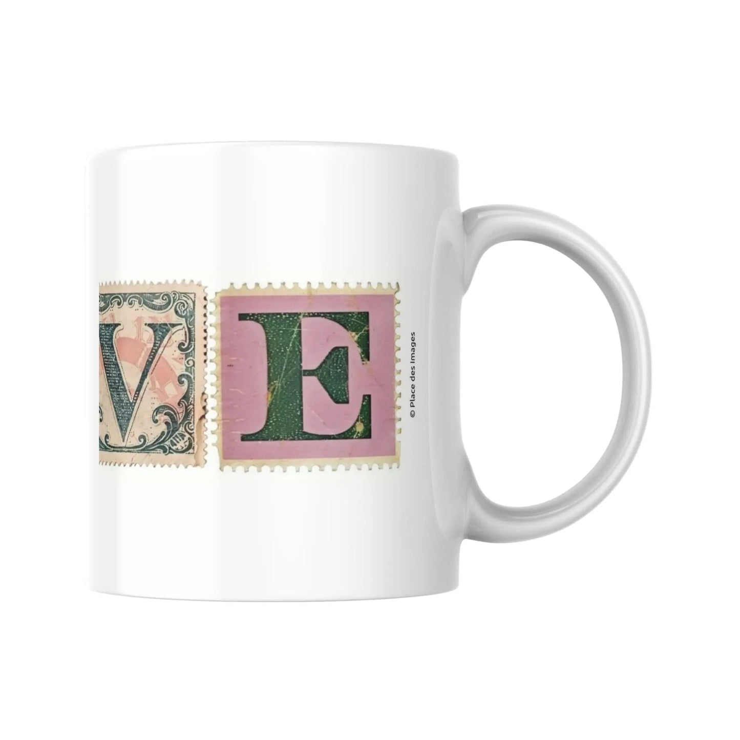 Mug "LOVE" façon timbres vintage (partie droite) -  Place des Images